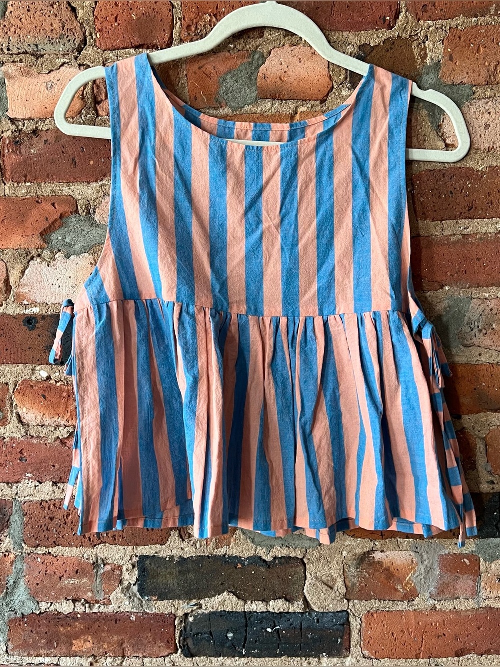 Handmade Blue and Peach Striped Sleeveless Peplum Top